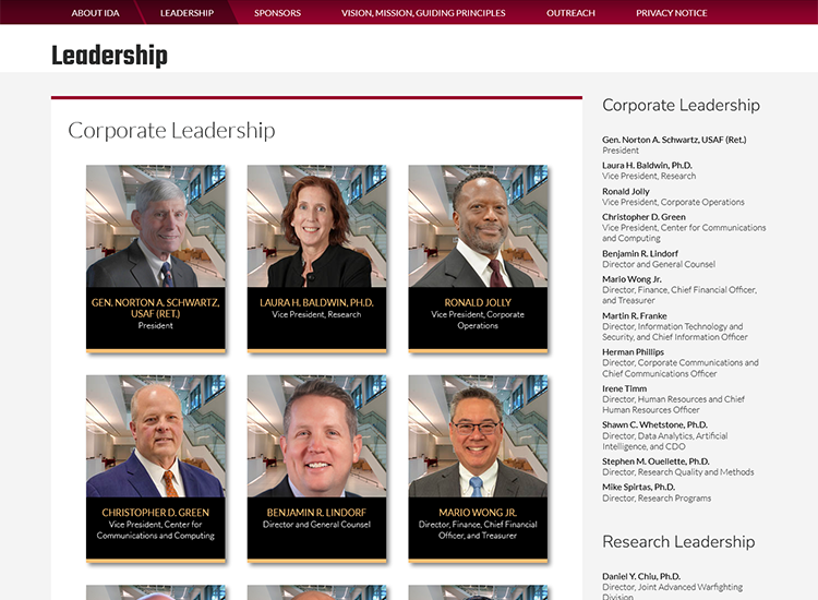 IDA: Leadship Page Redesign